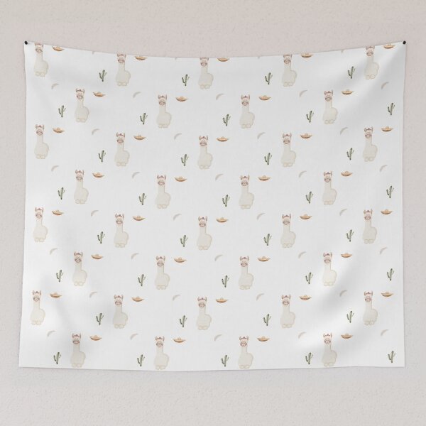 Item preview, Cute Watercolor Llama with Sombrero and Cactus White Pattern designed and sold by svitlaarty.