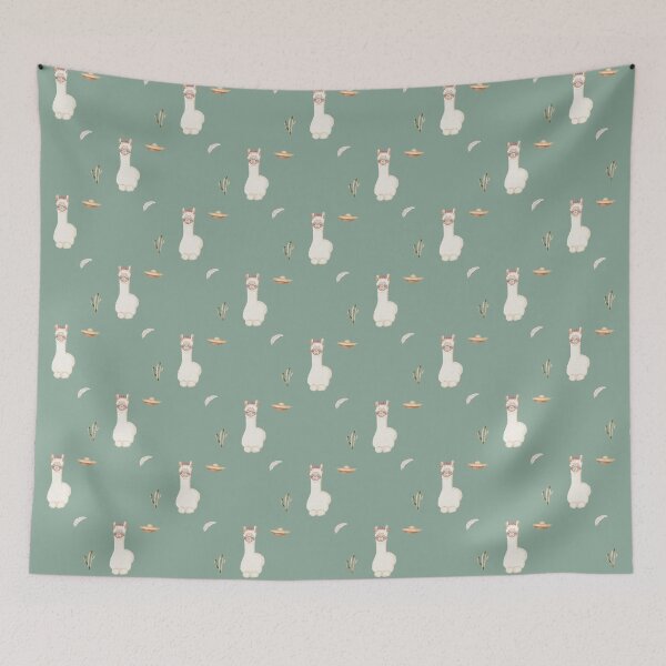 Item preview, Cute Watercolor Llama with Sombrero Sage Olive Green Pattern designed and sold by svitlaarty.