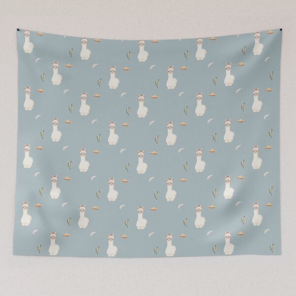 Item preview, Cute Watercolor Llama with Sombrero Dusty Blue Pattern designed and sold by svitlaarty.