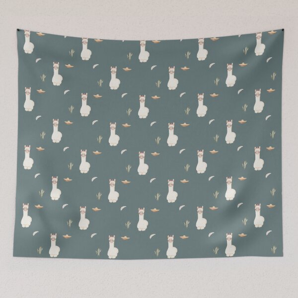 Item preview, Cute Watercolor Llama with Sombrero Dark Sage Pattern designed and sold by svitlaarty.