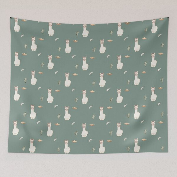 Item preview, Cute Watercolor Llama with Sombrero Light Sage Green Pattern designed and sold by svitlaarty.