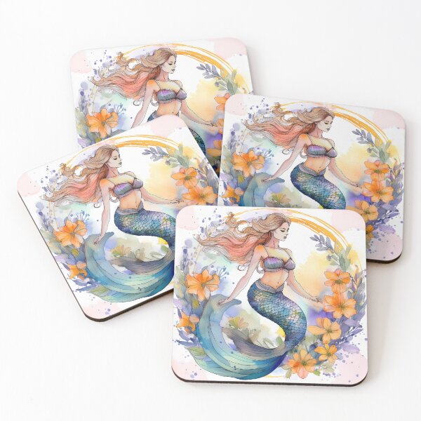 Item preview, Watercolor Mermaid Floral Wreath Fantasy Art designed and sold by HappyOops.