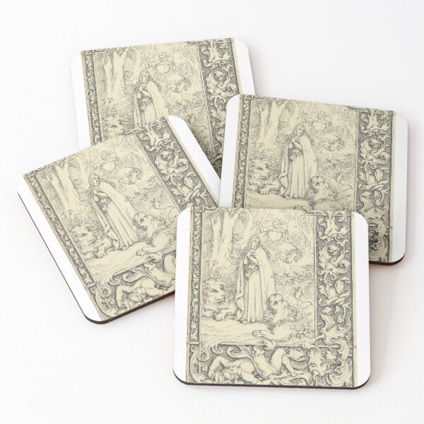 Item preview, Antique Maiden and Lions Woodcut Illustration designed and sold by Antique Science Press.