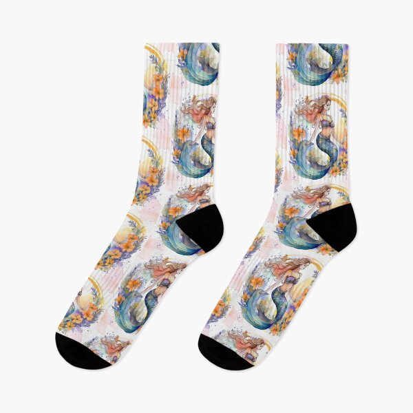 Item preview, Watercolor Mermaid Floral Wreath Fantasy Art designed and sold by HappyOops.
