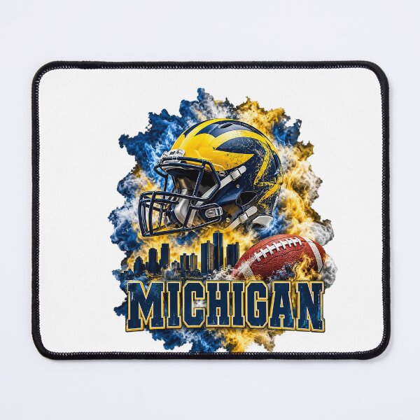 Item preview, Michigan Football Helmet Blue And Gold Smoke Skyline designed and sold by dartoffofo⭐⭐⭐⭐⭐.