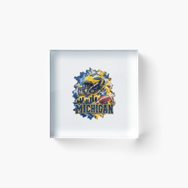 Item preview, Michigan Football Helmet Blue And Gold Smoke Skyline designed and sold by dartoffofo⭐⭐⭐⭐⭐.