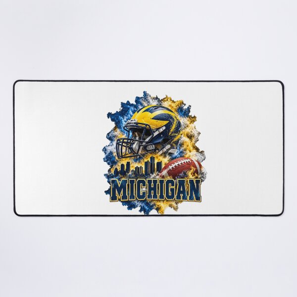 Item preview, Michigan Football Helmet Blue And Gold Smoke Skyline designed and sold by dartoffofo⭐⭐⭐⭐⭐.