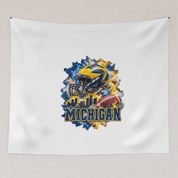 Item preview, Michigan Football Helmet Blue And Gold Smoke Skyline designed and sold by dartoffofo⭐⭐⭐⭐⭐.