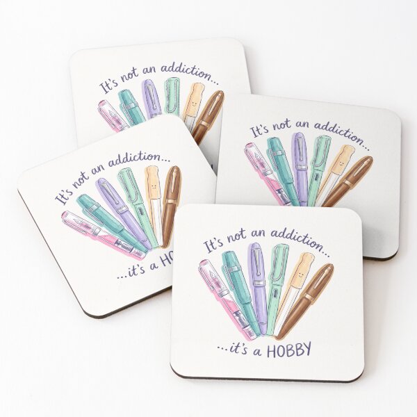 Item preview, Fountain Pen Fan Art "It's Not an Addiction, It's a Hobby" – Colored Pencil Drawing Pastel colors Print for Calligraphy & Ink Lovers designed and sold by Graphicarium Shop.