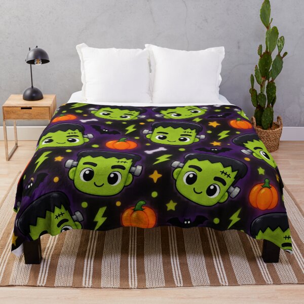 Item preview, Kawaii Frankenstein Halloween Pattern – Cute Monster, Pumpkins & Bats designed and sold by AvalonTshirts.