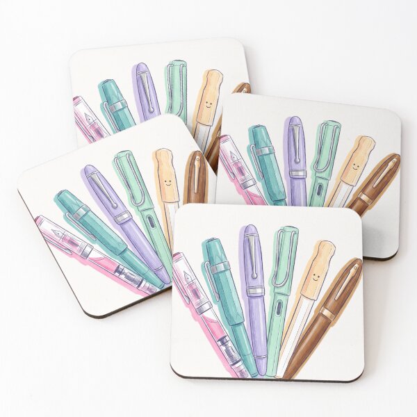 Item preview, Colorful pastel Hand-Painted Fountain Pens Collection Art Print – Calligraphy & Ink Lovers Wall Decor designed and sold by Graphicarium Shop.