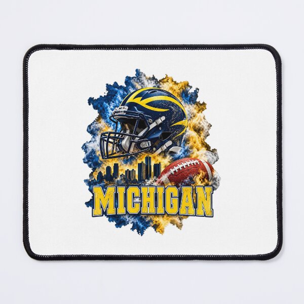 Item preview, Michigan Wolverines Football Helmet Detroit Skyline Fire And Smoke designed and sold by dartoffofo⭐⭐⭐⭐⭐.