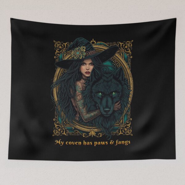 Item preview, My Coven Has Paws & Fangs – Witch and Wolf Gothic designed and sold by LixysTempo.