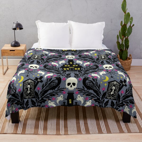 Item preview, Halloween damask with haunted house, skulls, and ravens designed and sold by Jennifer Ladd.