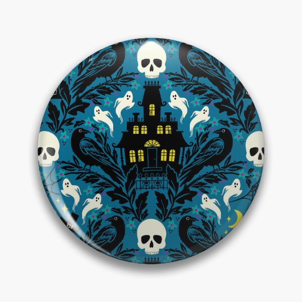 Item preview, Halloween damask with haunted house, skulls, and ravens designed and sold by Jennifer Ladd.