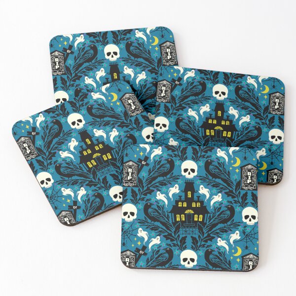 Item preview, Halloween damask with haunted house, skulls, and ravens designed and sold by Jennifer Ladd.