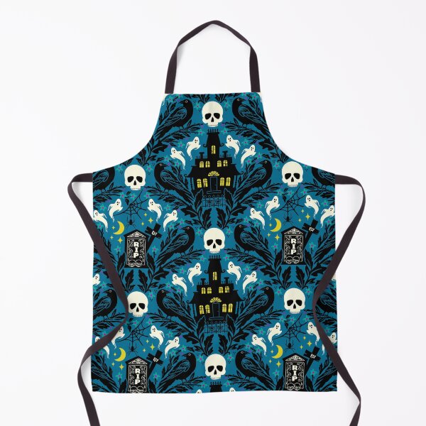 Item preview, Halloween damask with haunted house, skulls, and ravens designed and sold by Jennifer Ladd.