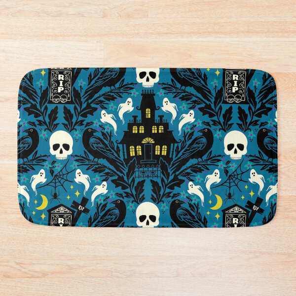 Item preview, Halloween damask with haunted house, skulls, and ravens designed and sold by Jennifer Ladd.