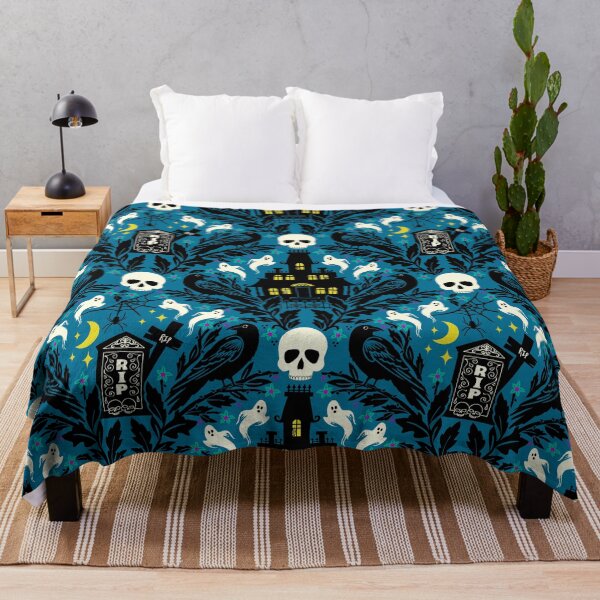 Item preview, Halloween damask with haunted house, skulls, and ravens designed and sold by Jennifer Ladd.
