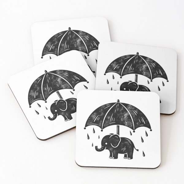 Item preview, Elephant Under Umbrella – Cute Rainy Day Elephant, Minimalist Vintage Animal Illustration designed and sold by MrDev.