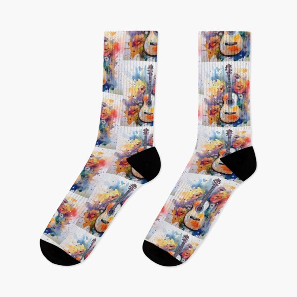 Item preview, Watercolor Acoustic Guitar Floral Splash Art designed and sold by HappyOops.