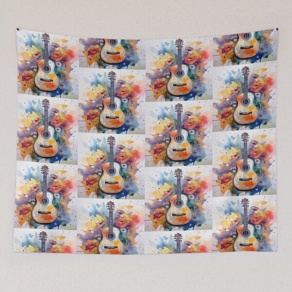 Item preview, Watercolor Acoustic Guitar Floral Splash Art designed and sold by HappyOops.