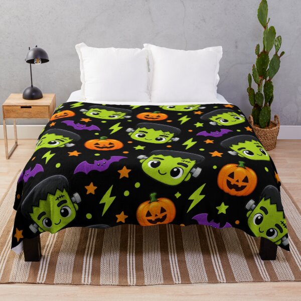 Item preview, Kawaii Frankenstein Halloween Pattern – Cute Monster, Pumpkins & Bats designed and sold by AvalonTshirts.