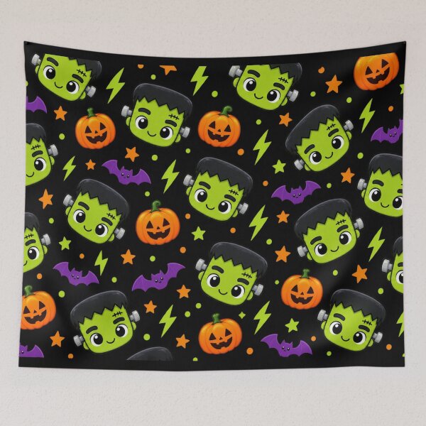 Item preview, Kawaii Frankenstein Halloween Pattern – Cute Monster, Pumpkins & Bats designed and sold by AvalonTshirts.