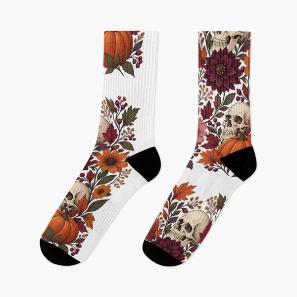 Item preview, Boho Fall Floral Pumpkin and Skull design, Spooky Botanical Halloween Autumn Wildflowers designed and sold by SpookyShadesLab.