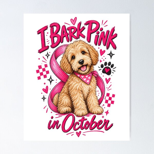 Item preview, I Bark Pink in October Goldendoodle Awareness Ribbon Graphic designed and sold by VGAfanatic.