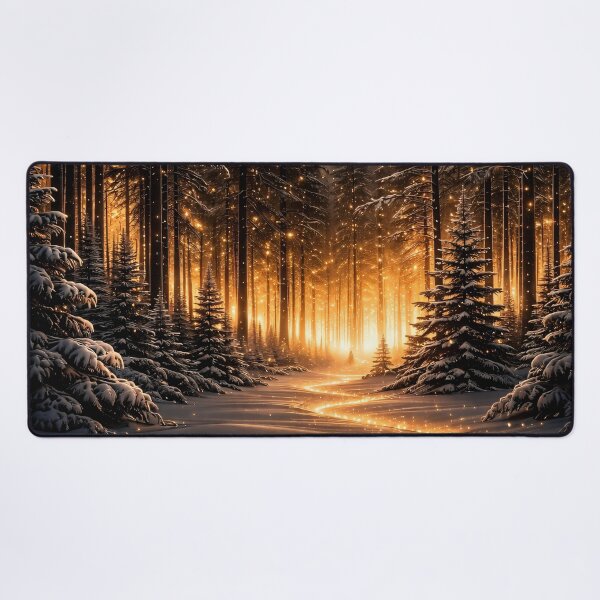 Item preview, Enchanted Winter Forest with Golden Lights – Magical Snowy Woodland Art Print designed and sold by Kaleidoscope Print.