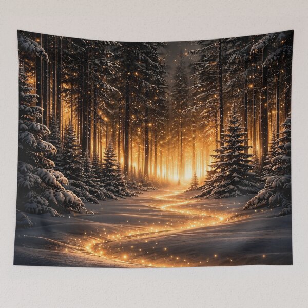 Item preview, Enchanted Winter Forest with Golden Lights – Magical Snowy Woodland Art Print designed and sold by Kaleidoscope Print.