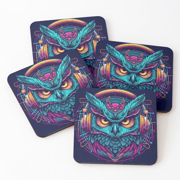 Item preview, Cyberpunk Owl with Neon Headphones (Variant 3) – Neon Animal Design designed and sold by CyberGlow Designs.