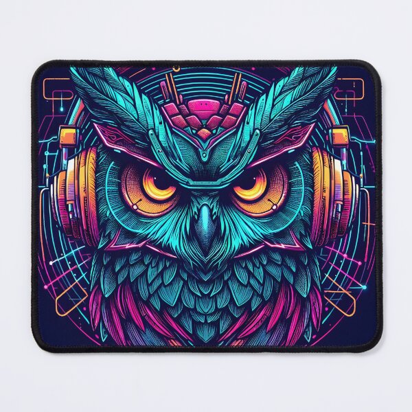 Item preview, Cyberpunk Owl with Neon Headphones (Variant 3) – Neon Animal Design designed and sold by CyberGlow Designs.