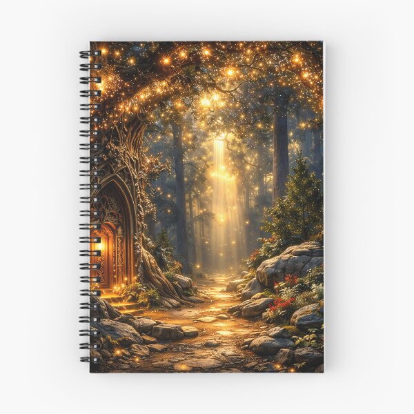 Item preview, Enchanted Forest Door with Golden Lights – Magical Fairy Tale Woodland Art Print designed and sold by Kaleidoscope Print.