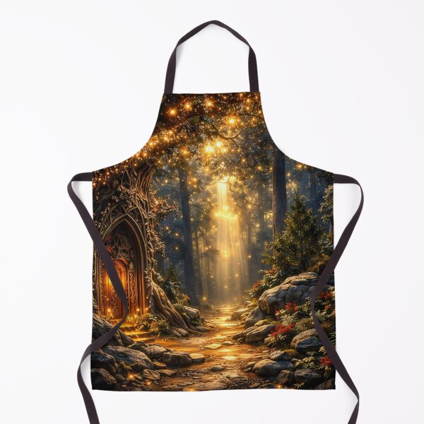 Item preview, Enchanted Forest Door with Golden Lights – Magical Fairy Tale Woodland Art Print designed and sold by Kaleidoscope Print.