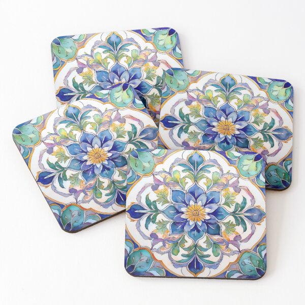 Item preview, Moroccan Tile Mandala Watercolor Floral Design designed and sold by HappyOops.