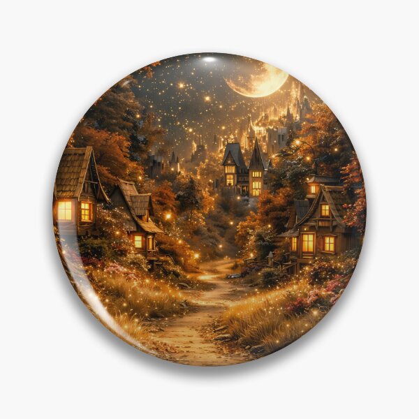 Item preview, Enchanted Autumn Village Under Crescent Moon – Magical Fantasy Forest Art Print designed and sold by Kaleidoscope Print.