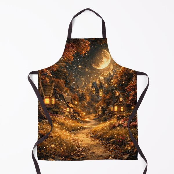 Item preview, Enchanted Autumn Village Under Crescent Moon – Magical Fantasy Forest Art Print designed and sold by Kaleidoscope Print.