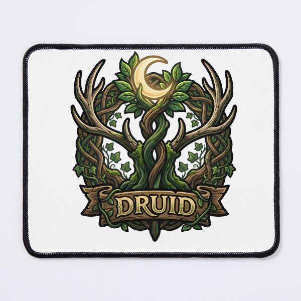 Item preview, Druid Class Emblem Horn Staff Crescent Moon Nature RPG tabletop game designed and sold by CleverRaccoon.