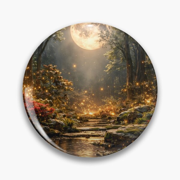 Item preview, Enchanted Moonlit Forest with Golden Fireflies – Magical Fantasy Woodland Art Print designed and sold by Kaleidoscope Print.