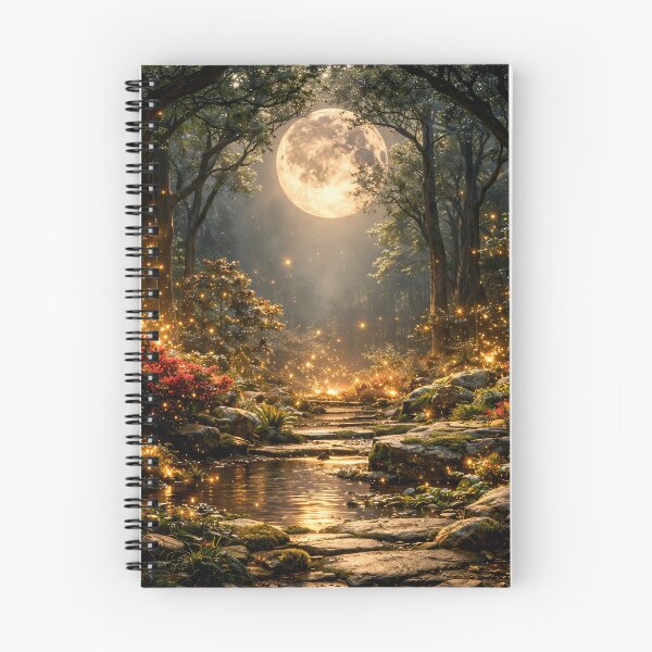 Item preview, Enchanted Moonlit Forest with Golden Fireflies – Magical Fantasy Woodland Art Print designed and sold by Kaleidoscope Print.