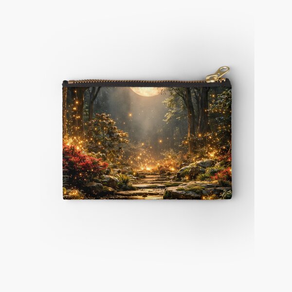 Item preview, Enchanted Moonlit Forest with Golden Fireflies – Magical Fantasy Woodland Art Print designed and sold by Kaleidoscope Print.