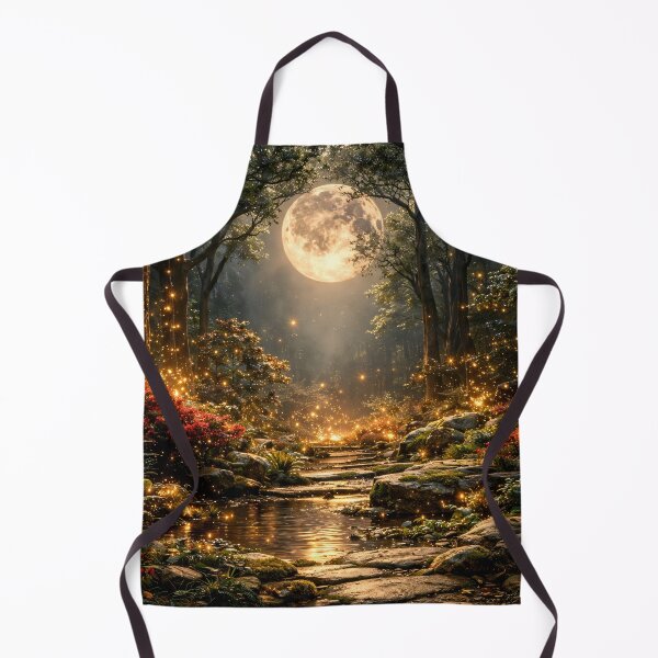 Item preview, Enchanted Moonlit Forest with Golden Fireflies – Magical Fantasy Woodland Art Print designed and sold by Kaleidoscope Print.