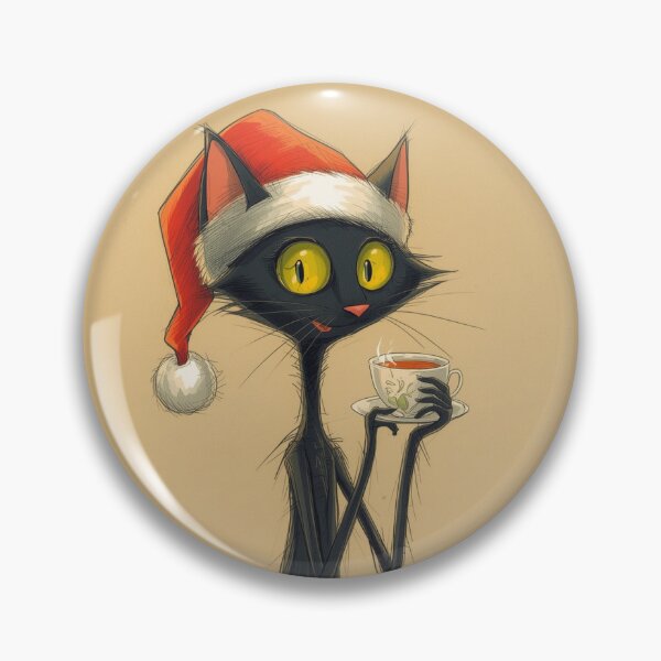 Item preview, Festive Black Cat Drinking Tea – Funny Christmas Santa Cat designed and sold by mayatA-rt.