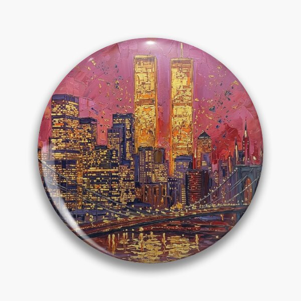 Item preview, Luminous Twin Towers & Brooklyn Bridge – Glowing NYC Oil  designed and sold by CleverCulture.