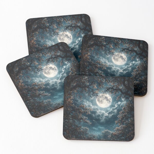 Item preview, Full Moon Through Ancient Trees – Mystical Night Forest Fantasy Art Print designed and sold by Kaleidoscope Print.
