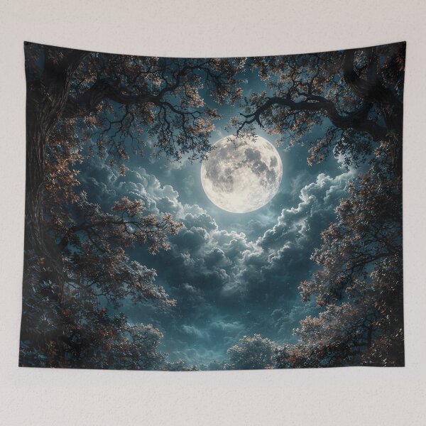 Item preview, Full Moon Through Ancient Trees – Mystical Night Forest Fantasy Art Print designed and sold by Kaleidoscope Print.