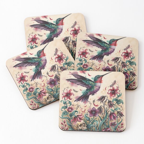 Item preview, Hummingbird  and Skull in a Garden -  Gothic Watercolor designed and sold by Kaurisdigital.