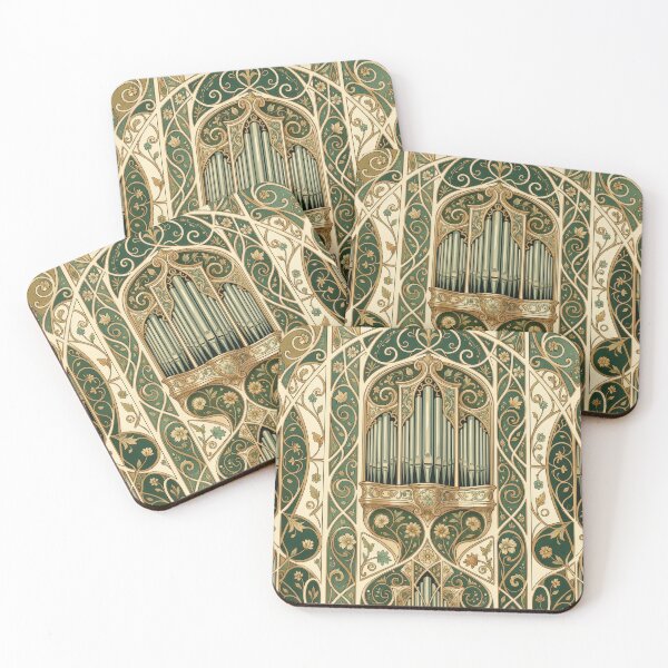 Item preview, Art Nouveau Pipe Organ Illustration - Vintage Ornamental Emerald & Gold Music Pattern designed and sold by pinkal.